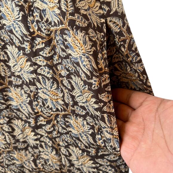 GARNET HILL Easy Smocked Maxi Dress Floral Print in Brown and Blue Women's Large - Picture 5 of 14